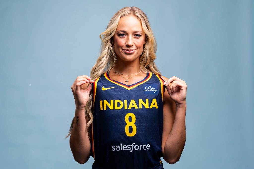 Sophie Cunningham on the court for the Indiana Fever, energetic and committed.