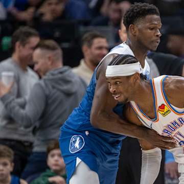Minnesota Timberwolves facing off against the Thunder, captured during West Finals — Wolves score in focus