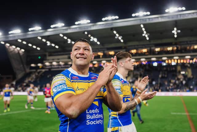 Ryan Hall celebrates a winning try for Leeds Rhinos