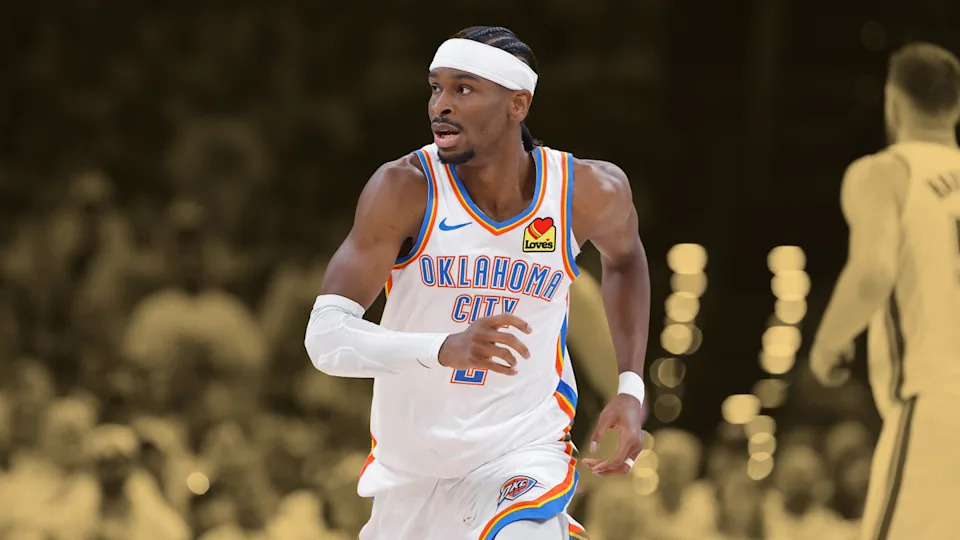 Shai Gilgeous-Alexander driving to the basket during the Western Conference Finals