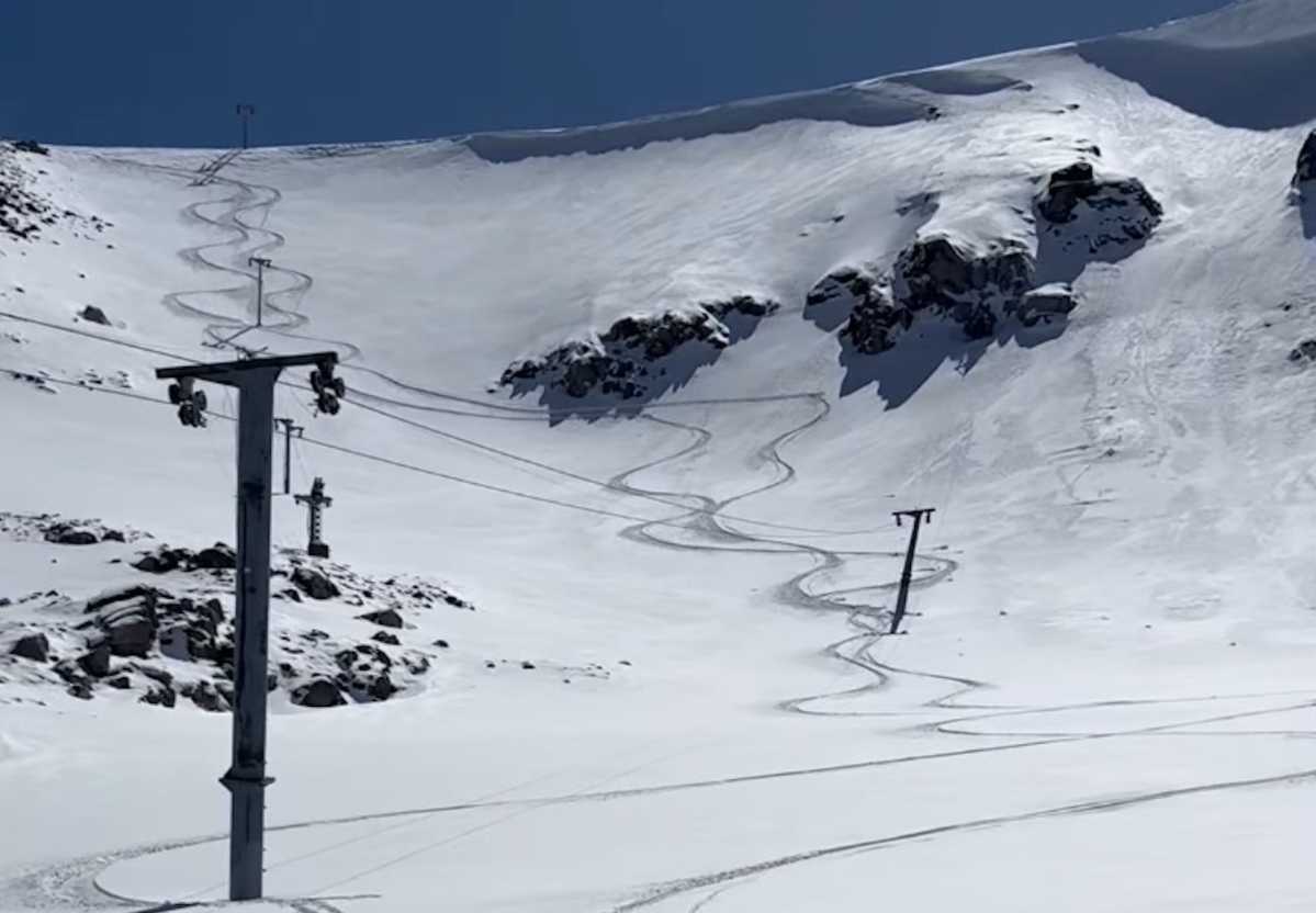 Heavy snowfall on mountain slopes